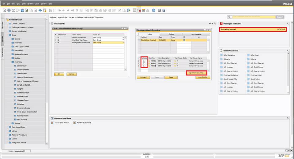 SAP Business One 9.0: Inventory Counting Alerts