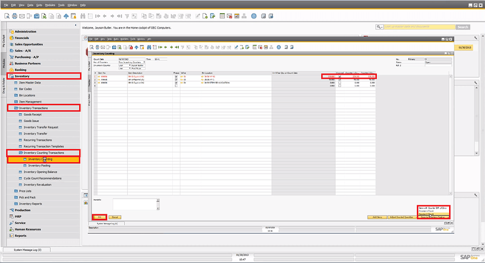 SAP Business One 9.0: Inventory Counting Transactions