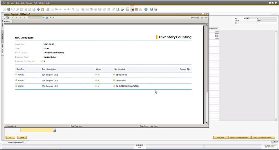 SAP Business One 9.0: Inventory Counting Print Out