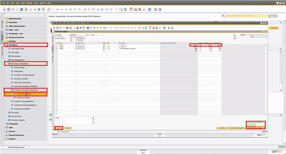 SAP Business One 9.0: Inventory Counting Transactions