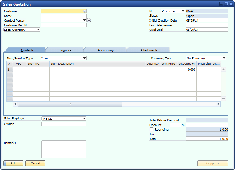 SAP B1 Sales Quotations