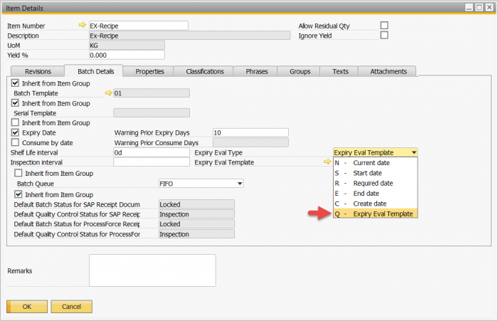 Expiry Date Configuration Screen in SAP Business One