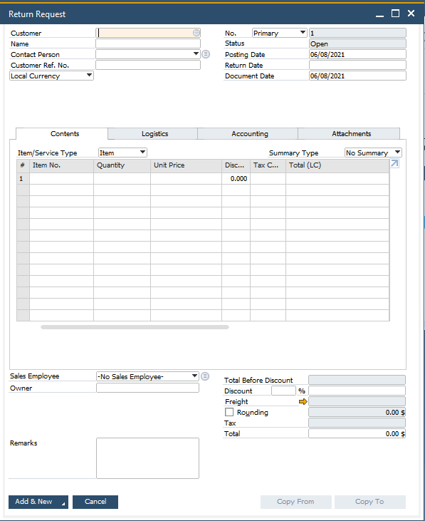 RMA functionality in SAP Business One