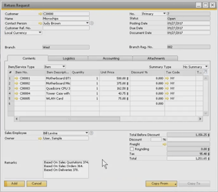 SAP Business One 9.3 - Return Request Authorization