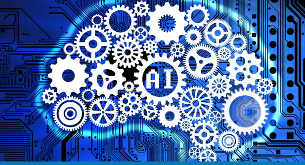 Image of gears with AI in the center showing how smart use of artificial intelligence starts with a strong SAP ERP foundation